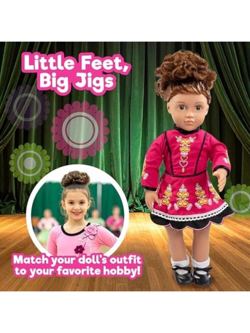Handmade Irish Step Dancing Doll Outfit - 4 Piece Costume Set for 18" Dolls - Picture 5 of 6